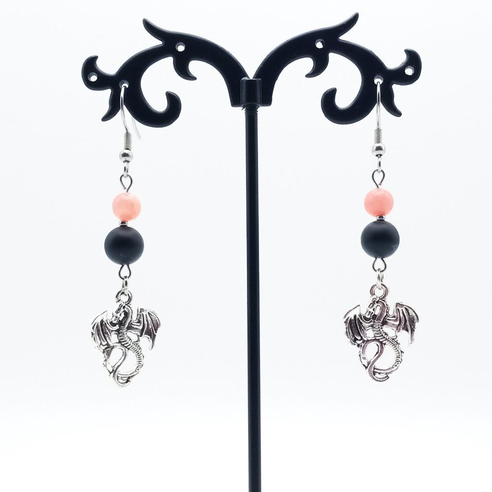 Dragon Quartz Agate Healing Chakra Gemstone Dangle Drop Earrings Handmade - Picture 3 of 6